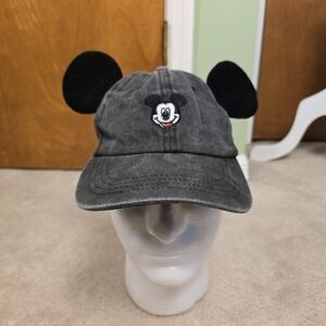 Disney Baseball Cap Unisex Adjustable Distressed Mickey Mouse Embroidered Gray